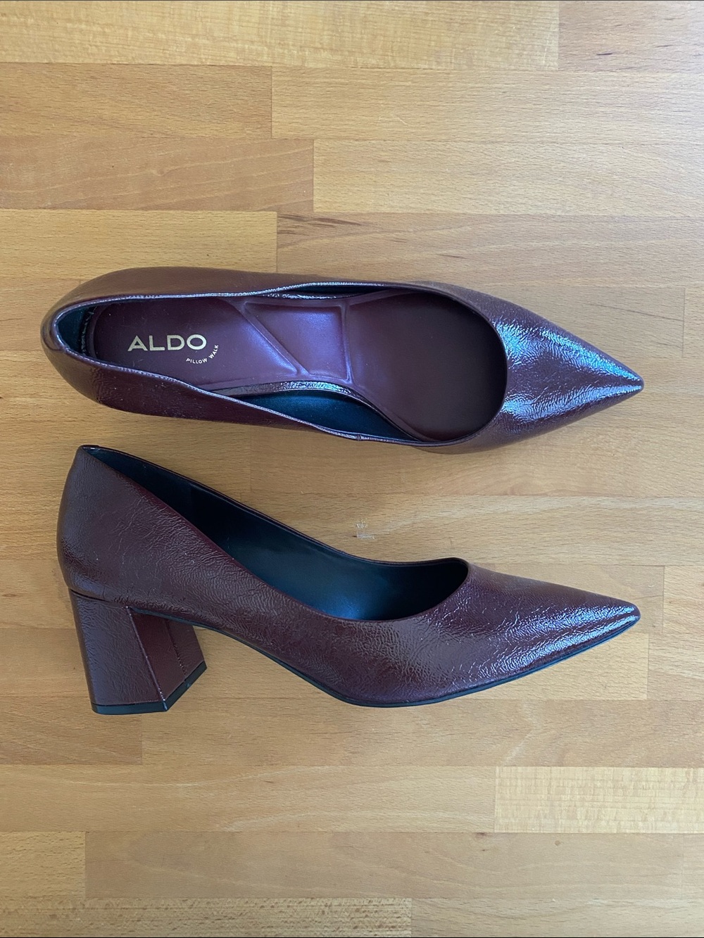 ALDO Burgundy Pointed Block Heel Pumps